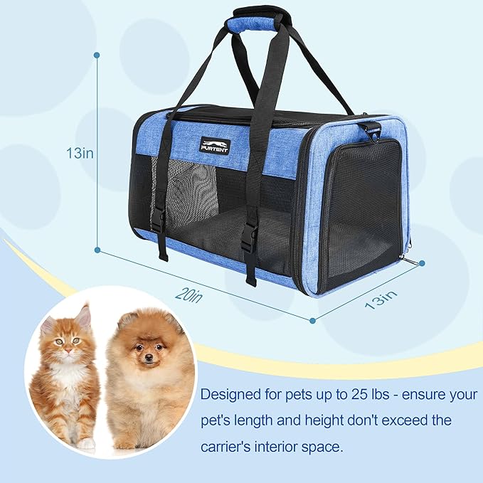 Cat Carrier Dog Carriers for Small Medium Dogs Large Cat Carrier Soft Sided Cat Carriers, Pet Travel Carrier Collapsible Cat Bag 0-25 Lbs, Puppy Kitten Carrier (Blue)