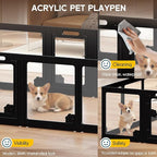 Albott Acrylic Clear Dog Playpen Indoor, Modular Puppy Cat Small Pet Play Pen with 2 Doors, Transparent Fence for Little Dogs, Cats, Rabbits, Easy Assemble and Disassemble, Black (24" H, 14 pcs)