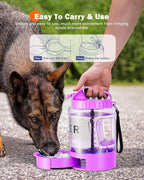 77oz Large Dog Water Bottle - Portable Travel Dog Water Dispenser & Bowl - Leak-Proof Pet Water Jug for Hiking, Camping, Walking & Car Trips, Purple
