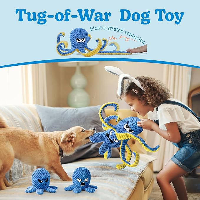 Interactive Dog Toys Octopus, 4 Pack Squeaky Hide And Seek Large Dog Toys to Keep Them Busy, Tough Plush Chew Toy, Tug of War Doggie Toy for Small,Medium and Large Breeds, Puppy Toys Puzzle