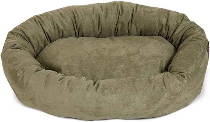 Majestic Pet 24 Inch Suede Calming Dog Bed Washable 24x19x7 (Inch) – Cozy Soft Round Donut Dog Bed with Spine Support for Dogs to Rest Their Head - Pet Bed Small – Sage