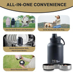 32oz 3-in-1 Portable Travel Water Bottle, Food & Hydration Bottle - Dual Use for Humans & Pets with Detachable Bowls, Stainless Steel, Keeps Water Hot for 6hrs & Cold for 12hrs