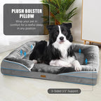 Orthopedic Dog Bed with Sides - Dog Sofa Beds for Large Dogs, Supportive Foam Pet Couch Bed with Washable Removable Cover, Waterproof Lining and Non-Slip Bottom, Grey - L-Plus