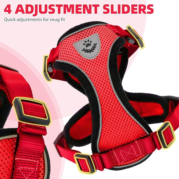 PUPTECK Cat Harness and Leash Set Escape Proof Reflective Cat Walking Harness Adjustable Soft Breathable Mesh Vest for Small Pets, Red, S