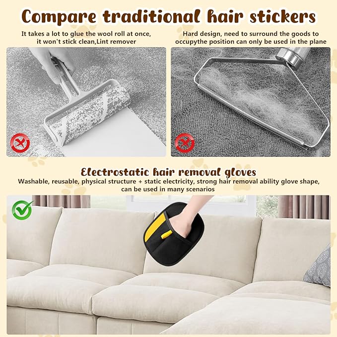 Pet Hair Removal Glove for Cats & Dogs,Upgrade Efficient Grooming Gloves for Pet Hair, Cat Grooming Gloves for Hair Removal, Reusable Pets Hair Remover Glove, Removal Gloves for Pets Hair (2 PCS)