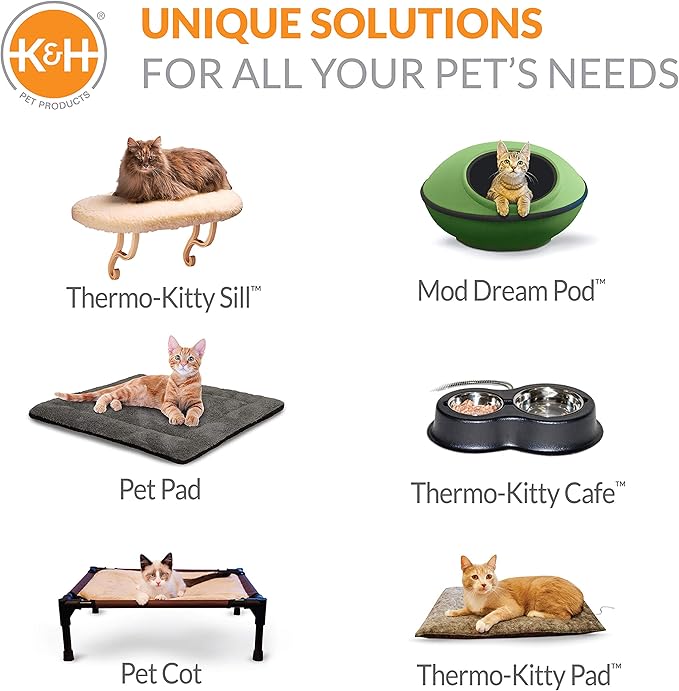 K&H Pet Products Thermo-Kitty Fashion Splash Indoor Heated Cat Bed, Heated Bed for Dogs or Cats with Removable Waterproof Heater Blue Large 16 X 22