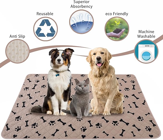 2 Pieces Dog Pee Pads - Washable Dog Rugs Non-Slip Puppy Pads for Small Dogs, Water Absorb Training Pads (24x18 (2pack), Beige)