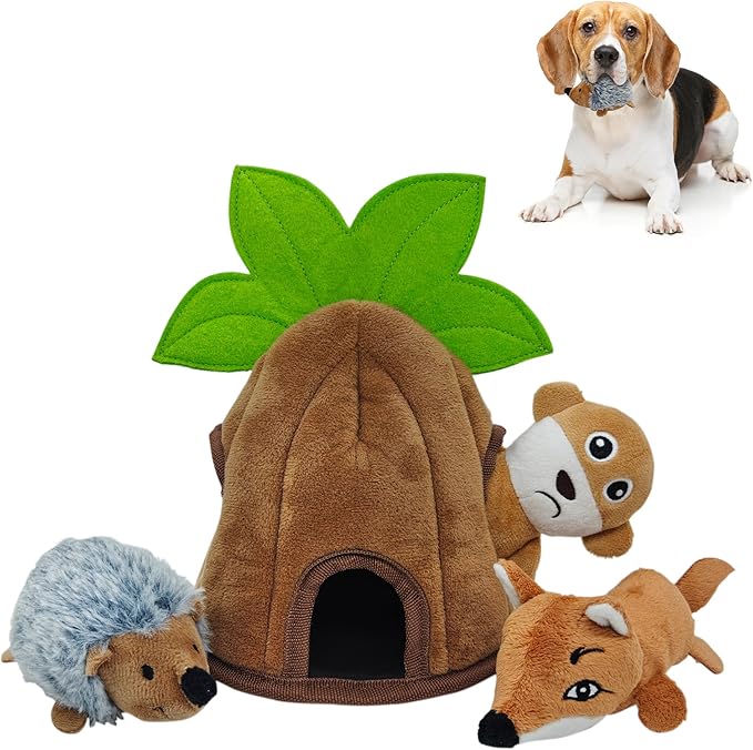 4 Packs Crinkle Squeaky Hide and Seek Puppy Toys to Keep Them Busy, Durable Cute Pet Toys for Small Medium Dogs, Interactive Plush Stuffed Chew Toy, Not for Aggressive Chewers - Coconut Tree