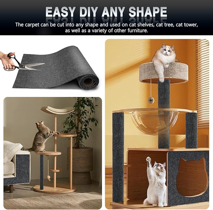 2Pack Total 78.7"x15.8" Cat Scratch Mat for Cat Couch Furniture and Wall Protector | Trimmable Self-Adhesive Carpet Climb Cat Scratcher for Covering Cat Tower and Replacement Pads (Dark Grey)
