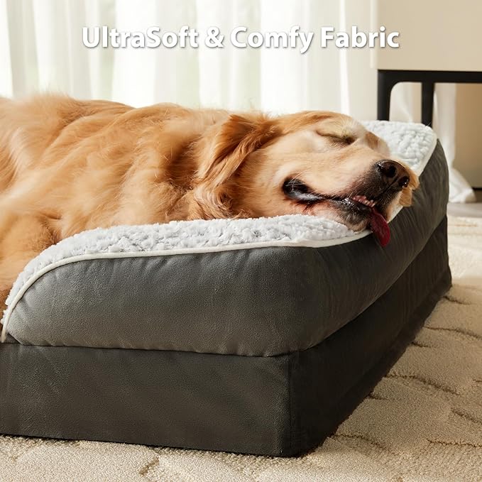 Orthopedic Dog Bed for Large Dogs, Egg Crate Foam Bed for Large Dogs, Equipped with Removable Waterproof Pillow Cover and Anti-Slip Bottom, Pet Bed