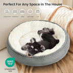 Love's cabin Round Donut Cat and Dog Cushion Bed, 25in Pet Bed for Small or Medium Dogs, Anti-Slip & Water-Resistant Bottom, Soft Durable Fabric Pet Beds, Washable Calming Cat Bed Grey Stripe