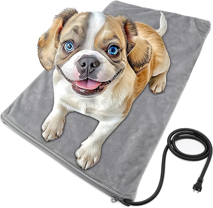 Texsens Pet Heating Pad for Cats and Dogs - Heated Cat Bed with Chew Resistant Cord and Removable Soft Cover - 23.6 x 11.8 Inches - 28 Watts - Fits Outdoor Cat House