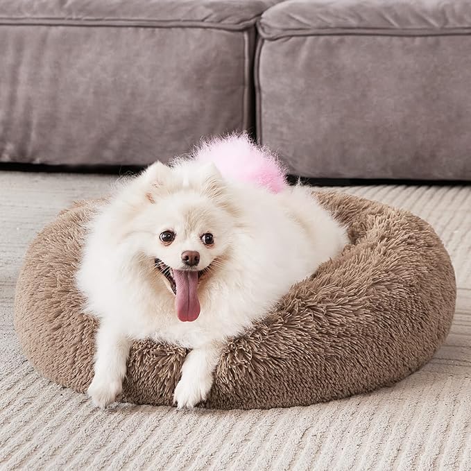 MIXJOY Orthopedic Dog Bed Comfortable Donut Cuddler Round Pet Beds Ultra Soft Washable Dog and Cat Cushion (20''/23''/30'') (23'', Brown)