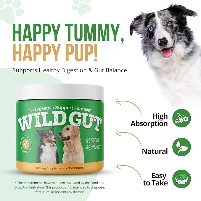 Wild Gut - Natural Probiotic Supplement for Pets | Supports Digestive Health & Gut Microbiome | 8 Probiotic Strains | 3 Bottles