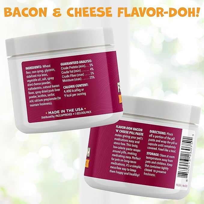 Flavor-Doh - Flavored Pill Wrap for Dogs to Hide Capsules and Create Pill Treats for Dogs - Easy-to-Use Treat Paste for Pet Medication - Bacon n' Cheese (4.2oz)