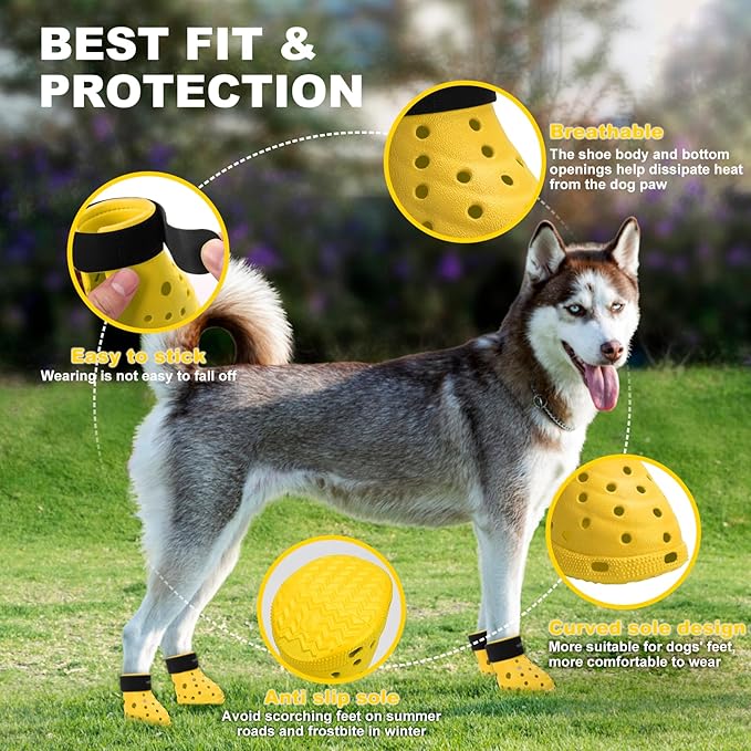 Dog Shoes Breathable Dog Shoe for Hot Pavement, Dog Booties and Paw Protectors, Non-Slip Waterproof Dog Sandals Boots (Yellow+Black, M: (2.6’’x2.3'')(L*W))