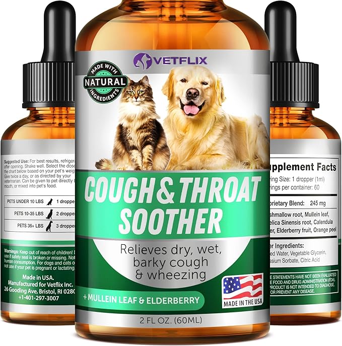 Cough Relief for Dogs & Cats - Made in USA - Allergy & Asthma Relief - Mullein Leaf & Elderberry Blend - Dry, Wet & Barky Cough Relief - All Breeds & Sizes - 2 Fl Oz