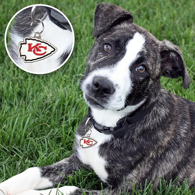 Kansas City Chiefs Personalized Pet ID Tags, Engraving 3 Lines Text, 32 NFL Team Logo Shapes, Stainless Steel