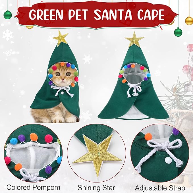 3 Pieces Christmas Pet Costumes Outfit Set Includes Puppy Cat Cloak with Star and Pompoms Kitten Dog Antlers Headband Pet Reindeer Headwear Cat Santa Cape with Bell Pet Costume Accessories (Medium)