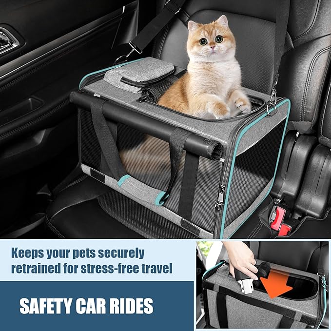 Cat Carrier Alaska Airline TSA Approved 17x11x9.5 Soft-Sided Small Pet Air Travel Carry Bag, Southwest Airplane Kitten 12lbs Crate in Cabin Under-Seat Traveling Cage Tiny Dog Under 8 Pound