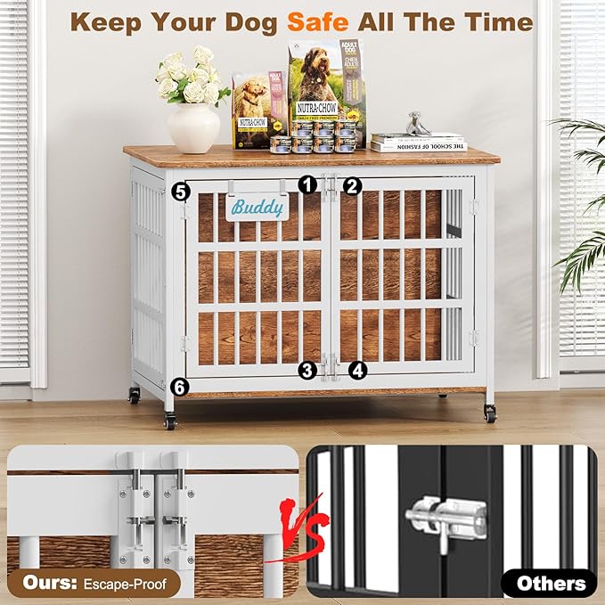 EasyCom 41"/33"/27" L Heavy Duty Dog Crate Furniture with Name Tag, Dog Kennel Indoor for Medium Dogs, Double-Doors Sturdy Metal Dog Cage for Anxiety Dog, Decorate House as TV Stand, End Table