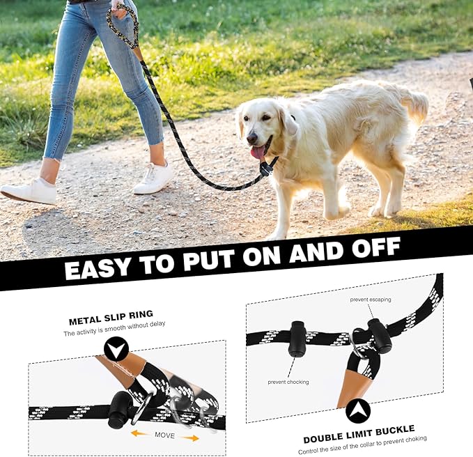 lynxking Slip Lead Dog Leash Reflective, Heavy Duty Comfortable Strong Rope for Large Medium Small Dogs No Pull Pet Training (Black, Large 1/2in x 6ft-Slip Lead)