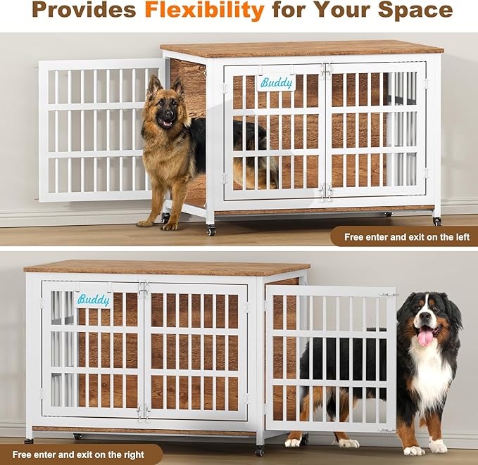 EasyCom 48"/42"/33" XXL Heavy Duty Dog Crate Furniture with Casters, Dog Kennel Indoor for Large Dogs, Escape-Proof and Chew-Proof Dog Cage for high Anxiety Dog, Decorate House as TV Stand, End Table