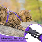 PUPTECK Adjustable Cat Harness and Leash Set Escape Proof Kitten Strap Collar for Walking Travel, Purple