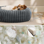 Bedsure Donut Small Dog Bed - Dog Beds for Small Dogs with Corduroy Fleece & Anti Slip Bottom, Round Faux Fur Pet Beds with Washable Removable Cover, Warm Grey, 27x27x8 inches