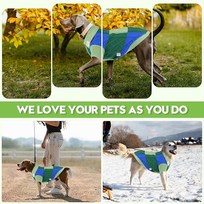 Pullover Dog Sweater,Half Chest Lapel Design Pet Sweaters for Dogs Boys or Girls,Pet Knitted Dog Clothes,Pet Clothing,Suitable for Various Sizes or Breeds Dogs Sweaters(Green Group M)