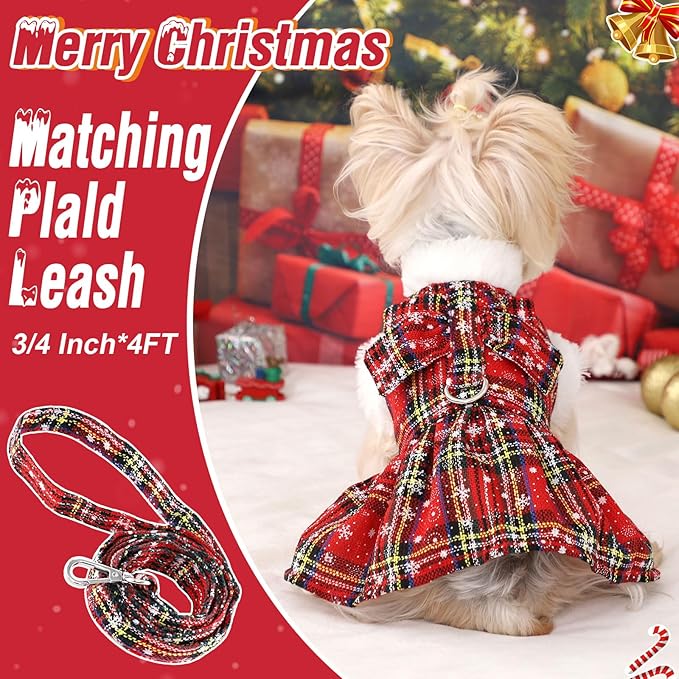Dog Sweater Dress, Puppy Sweaters for Small Dogs Girl Winter Pet Clothes Outfit for Chihuahua Yorkie Teacup Cold Weather Red Plaid Cat Apparel Clothes (Medium, Red)
