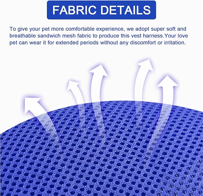 Cat Harness and Leash Set, Upgraded Escape Proof Adjustable Vest with Lead for Kitten Puppy Outdoor Walking, Soft Breathable Mesh Jacket with Reflective Strips for Dark Night (M, Klein Blue)
