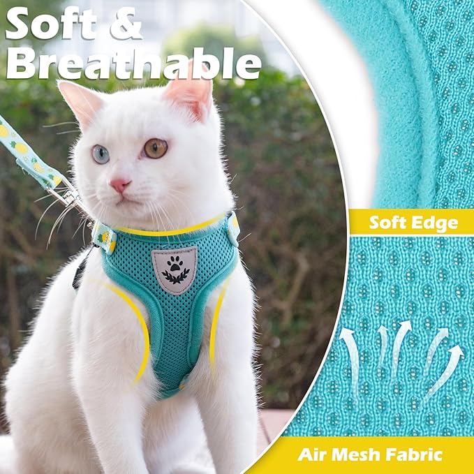 EXPAWLORER Cat Harness and Leash Set - Adjustable Escape Proof, Soft Vest Harness for Outdoor Walking, Breathable Mesh Lightweight for Kittens Puppies Small Animals, Lake Green M