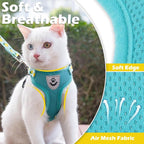 EXPAWLORER Cat Harness and Leash Set - Adjustable Escape Proof, Soft Vest Harness for Outdoor Walking, Breathable Mesh Lightweight for Kittens Puppies Small Animals, Lake Green M