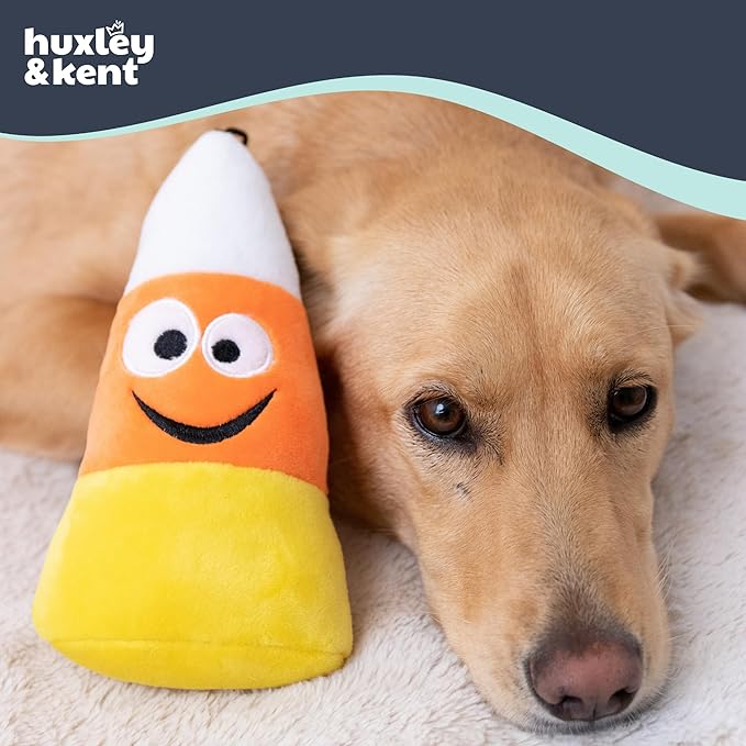 Huxley & Kent Halloween Funny Dog Toy w/Squeaker – Power Plush Squeaky Dog Toys for Small, Medium & Large Dogs – Soft Stuffed Animal for Indoor Play & Fetch - Kookie Korn, One Size