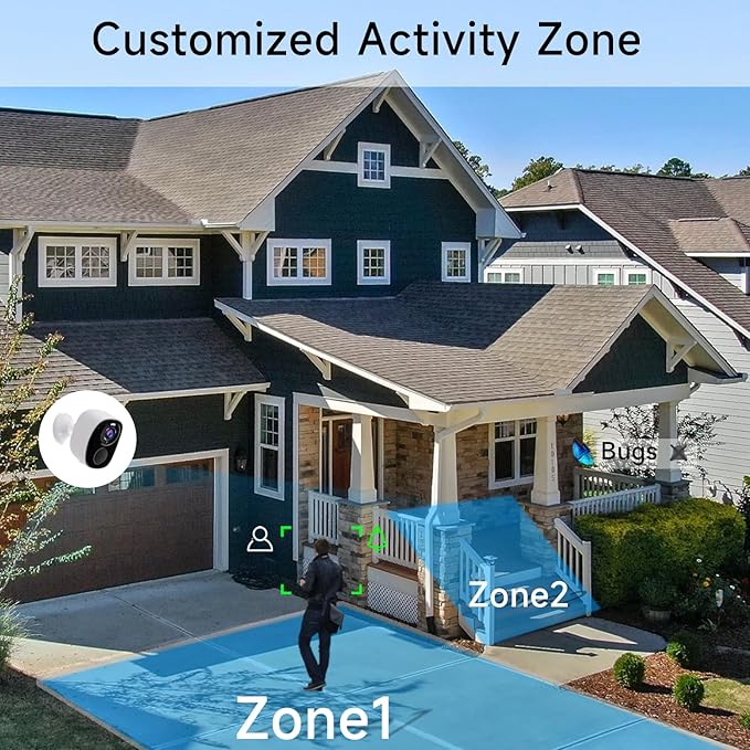 2PC Security Camera Wireless Outdoor, 2K Surveillance Indoor Home Camera, Battery Powered WiFi Camera for Home Security with Color Night Vision, AI Detection, 2-Way Audio, IP65, SD/Cloud, Works Alexa