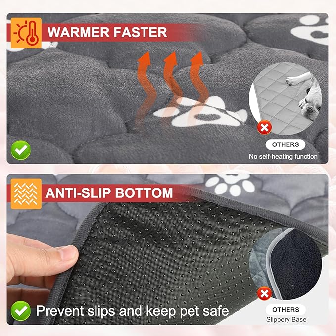BEAUTYZOO Self Warming Cat Bed Pad, Self Heating Dog Bed Mat, Heated Cat Bed for Indoor Outdoor Cats, Thermal Warmer Pet Pad for Kitten Puppy Washable Non-Slip Chew Proof, 2 Pack 16 x 20 Inches Gray