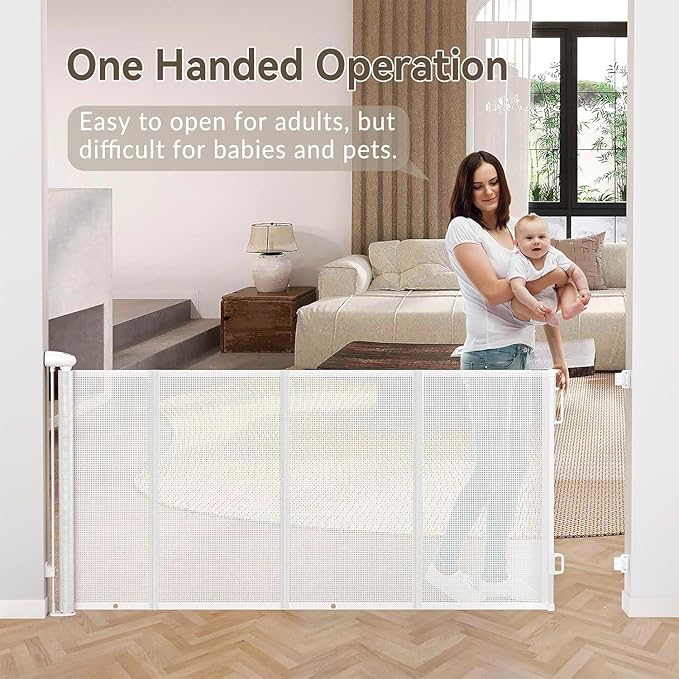 200 Inch Reinforced Retractable Baby Gates Extra Wide, Uamector Mesh Baby Gate or Dog Gate,Toddler Pet Retractable Gate Adjustable Length for Large Openings Stairs Doorways Hallway Indoor Outdoor