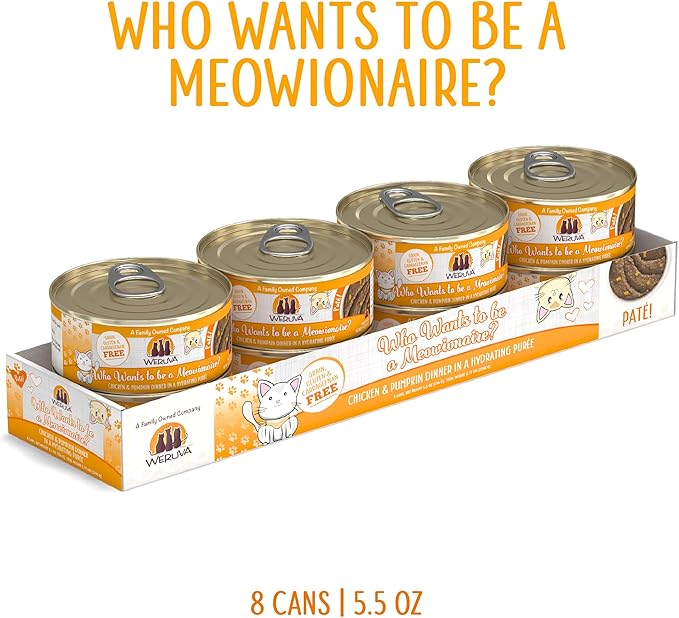Weruva Classic Cat Paté, Who Wants to be a Meowionaire? with Chicken & Pumpkin, 5.5oz Can (Pack of 8)