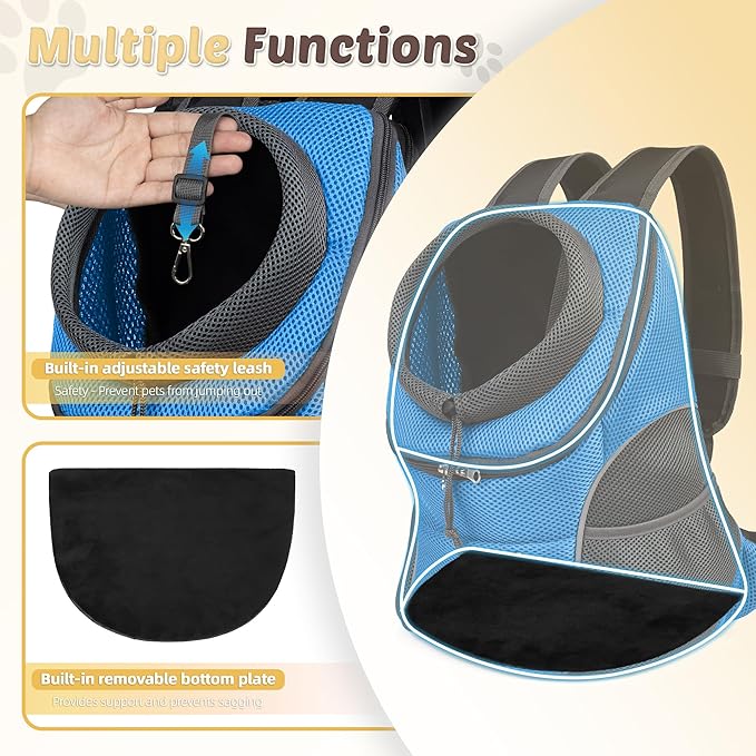 WOYYHO Pet Dog Carrier Backpack Small Dog Front Backpack Ventilated Dog Carrier Back Pack with Storage Pockets, Adjustable Straps & Safety Belt for Travel Hiking Outdoor (Size S: 2-4.5 lbs, Blue)