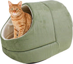 GOOPAWS Cat Cave for Cat and Warming Burrow Cat Bed, Pet Hideway Sleeping Cuddle Cave (Sage Green-2)