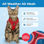 Voyager Escape-Proof Step-in Lock Cat Harness & 5ft Neoprene-Handle Leash Set All-Weather Mesh with Reflective Stitching for Small to Large Cats by Best Pet Supplies, Red (327), M
