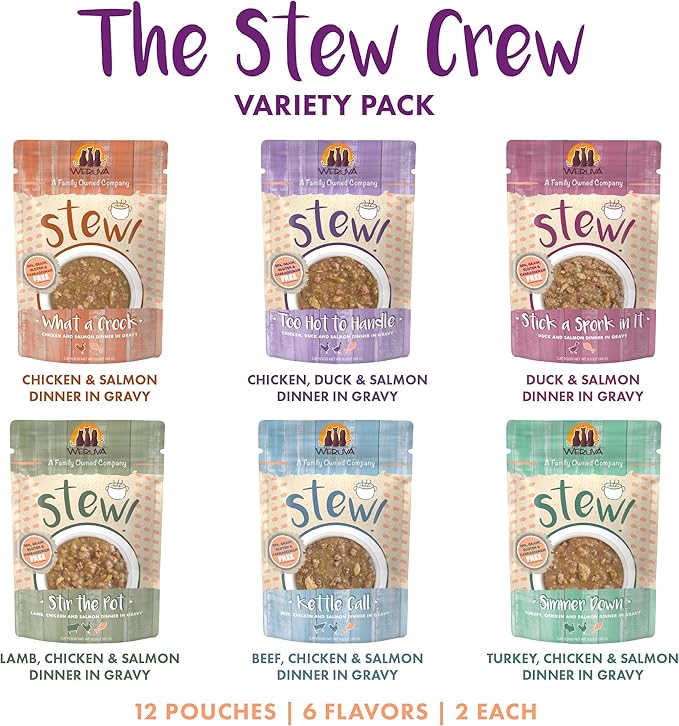 Weruva Classic Stew Cat Food, The Stew Crew Variety Pack, 3oz Pouch (Pack of 12)