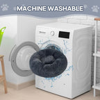 Calming Round Cute Cat & Dog Bed, Anti-Slip Washable Cozy Soft Round Pet Bed, Fluffy Faux Fur Plush Dog Cuddler Bed Fits up to 5 lbs Dogs and Cats(Donut Dark Grey, 16inch x 16inch)