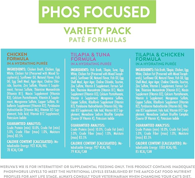 Weruva Wx Phos Focused, Pate Formulas Variety Pack, 3oz Can (Pack of 12)