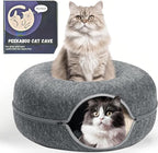 Peekaboo Large Cat Cave and Tunnel Bed - Donut Cat Bed for Indoor Cats up to 30-45 lbs, Scratch Resistant, Detachable & Washable, Cat Donut Tunnel (Dark Gray, Large)