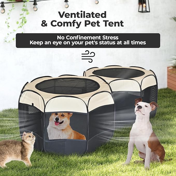 2-in-1 Pop Up Cat Playpen, Detachable into 2 Separate Pens, Assembly-Free Portable Puppy House Collapsible Dog Crates Pet Pen Tent Kennel Kitten Enclosure Cage Indoor Outdoor Foldable(S)