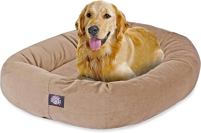 Majestic Pet 40 Inch Suede Calming Dog Bed Washable 40x29x9 (Inch)– Cozy Soft Round Donut Dog Bed with Spine Support for Dogs to Rest Their Head - Pet Bed Large – Stone
