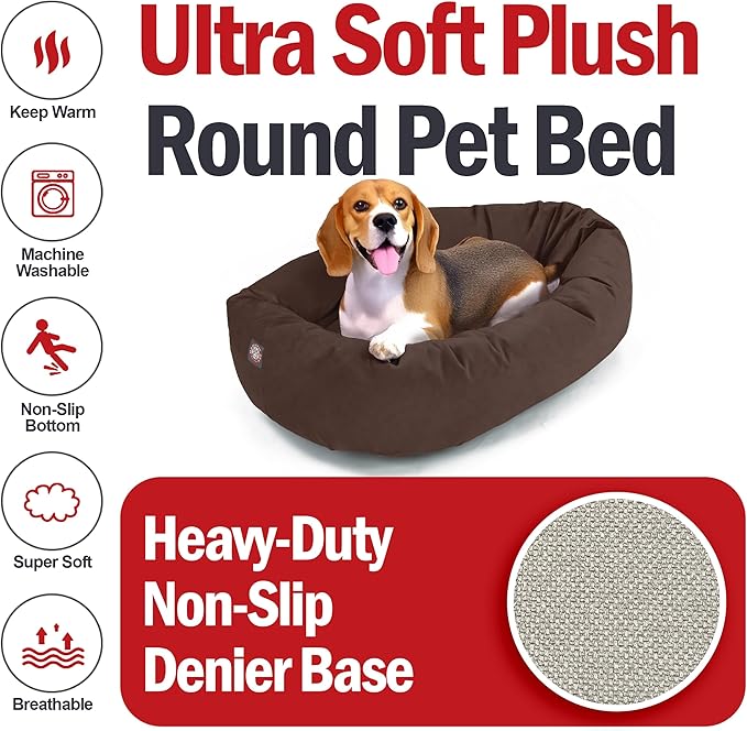 Majestic Pet 32 Inch Suede Shredded Memory Foam Mix Calming Medium Dog Bed Washable 32x23x7 (Inch) - Cozy Soft Round Donut Dog Bed with Spine for Head Support - Pet Bed Chocolate