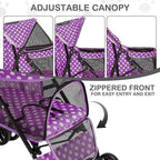 MoNiBloom 4 Wheels Pet Stroller, Easy-Fold Umbrella Shaped Dog Cat Jogger Stroller w/Storage Bag & Visible Mesh for Small/Medium Dogs Cats Purple Polka Dots